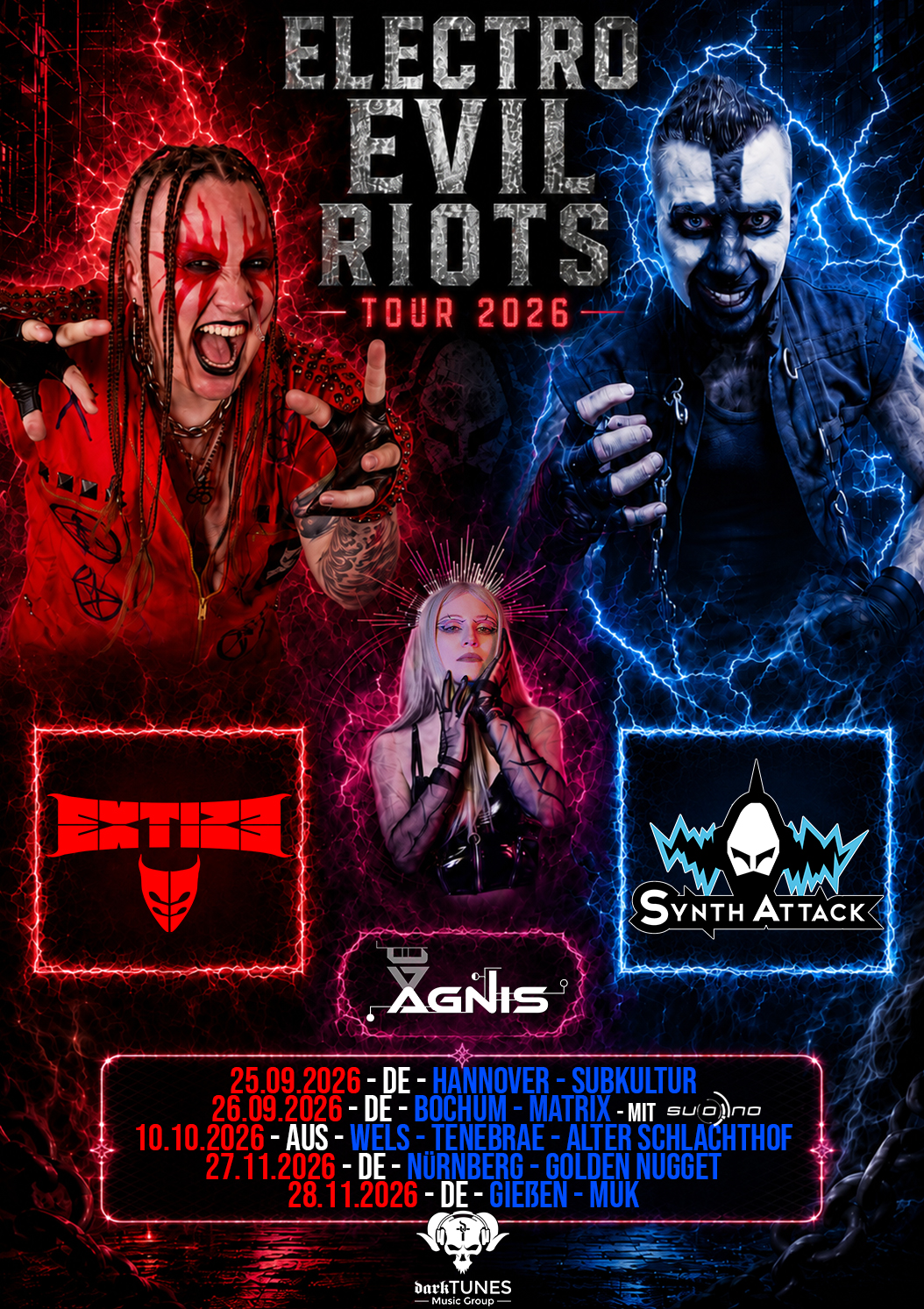 ELECTRO EVIL RIOTS TOUR 2026: EXTIZE + SYNTHATTACK + AGNIS